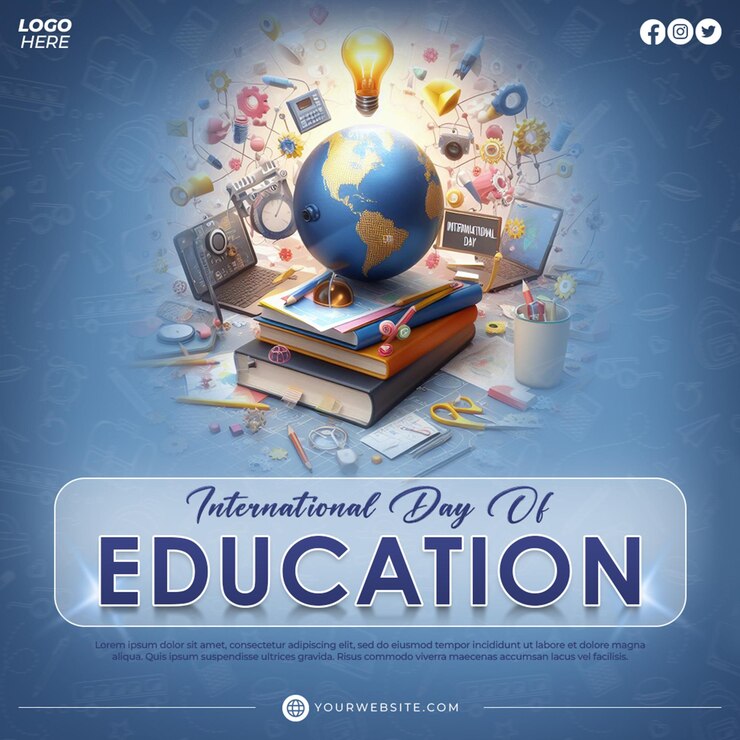 PSD template de banner de postagem do instagram para a celebração do dia internacional da educação