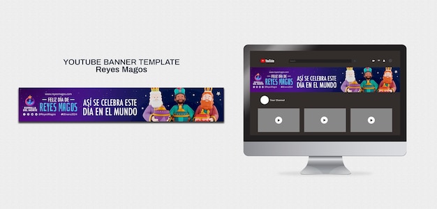 PSD template de banner do youtube da celebração de reyes magos