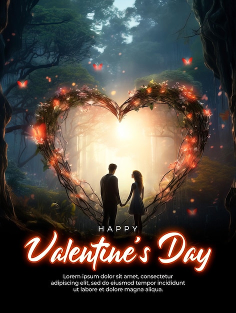 PSD template de cartaz de feliz dia de são valentim com conheça criaturas mágicas que são guardiões do amor