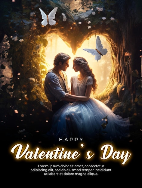 Template de cartaz de feliz dia de são valentim com conheça criaturas mágicas que são guardiões do amor