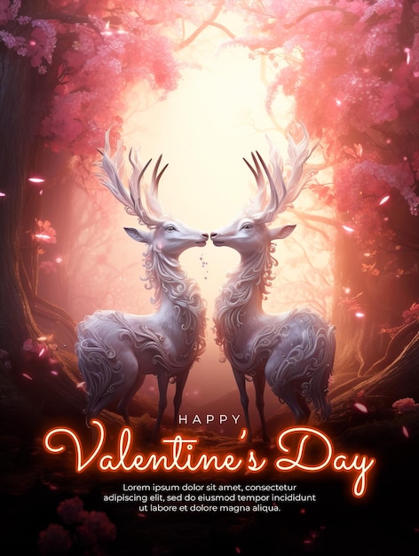 PSD template de cartaz de feliz dia de são valentim com conheça criaturas mágicas que são guardiões do amor