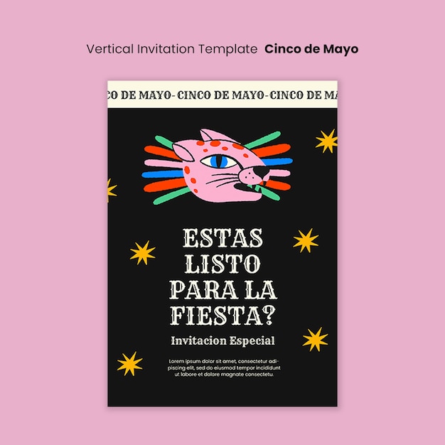 PSD template de convite vertical flat cinco de maio