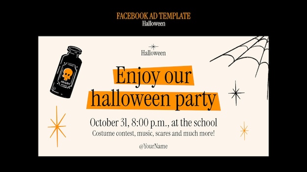 PSD template de facebook para a celebração do dia das bruxas