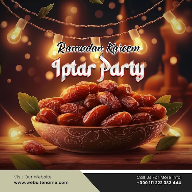 PSD template de postagem de mídia social de convite para festa de iftar de ramadã kareem.