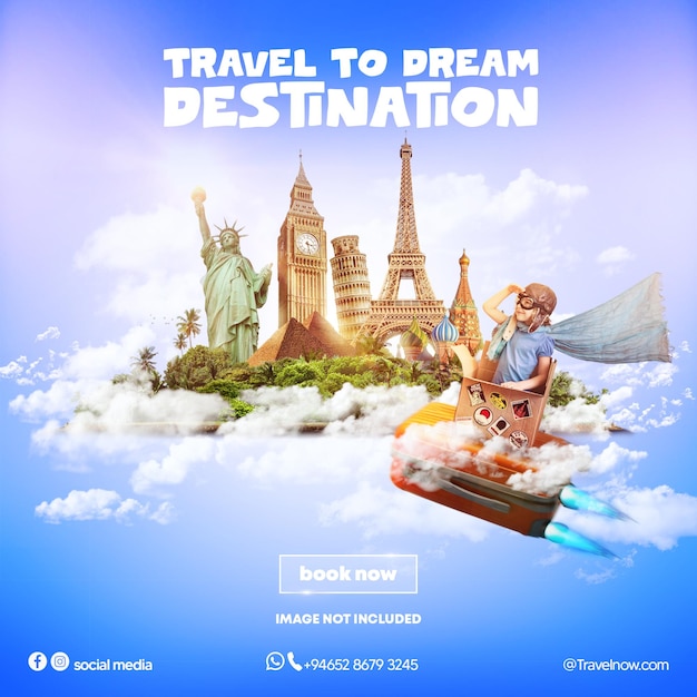Template de postagem de mídia social Dream Destinations Await