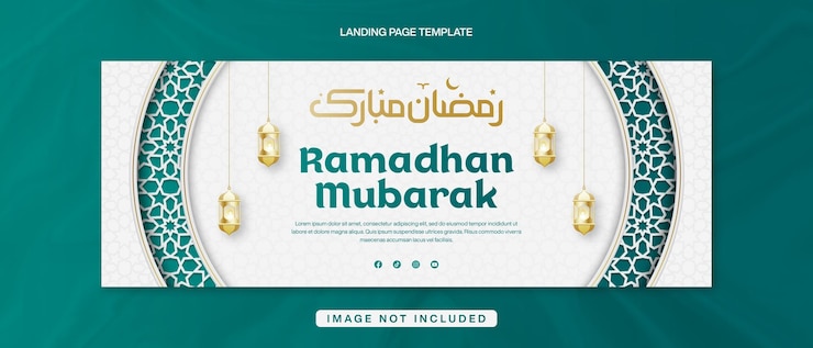 PSD template de ramadhan mubarak para design de banner de capa do facebook com texto árabe e lanterna islâmica