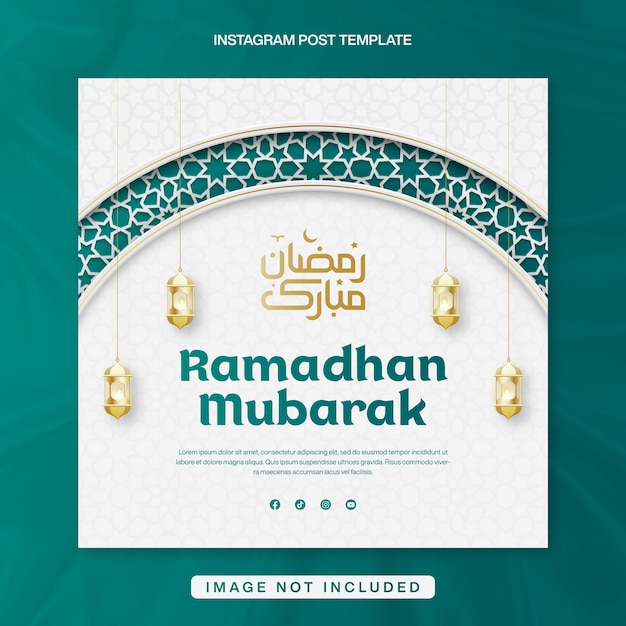 Template de Ramadhan Mubarak para Instagram Post Banner Design com texto árabe e lanterna islâmica