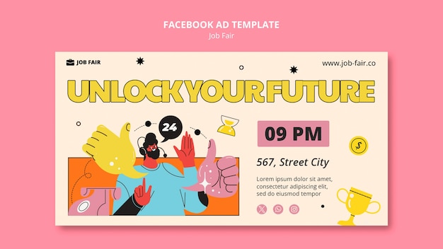 Template di Facebook per la fiera del lavoro di Flat Design