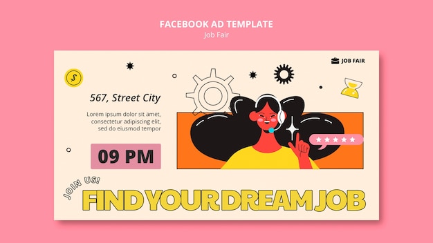 Template di Facebook per la fiera del lavoro di Flat Design