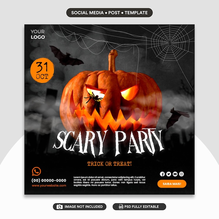 PSD template di invito gratuito per halloween per una festa spaventosa