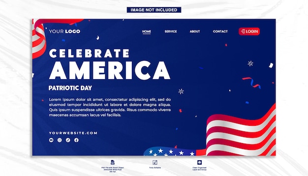 Template di pagina di destinazione piatta per la celebrazione americana del 4 luglio
