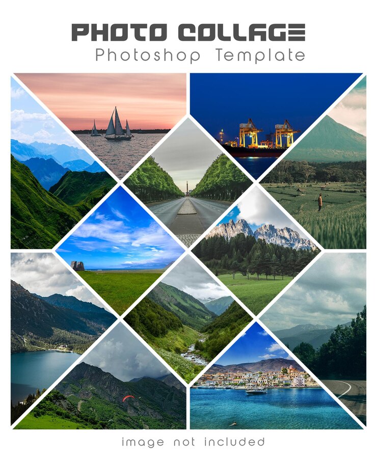 PSD template di photoshop per collage fotografico geometrico