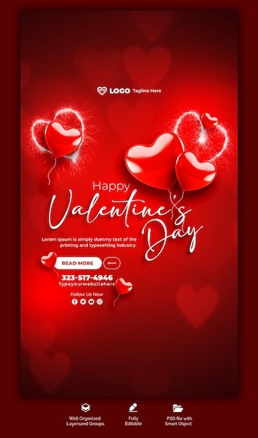 Template di post di storie di Instagram e Facebook per il giorno di San Valentino e la super vendita
