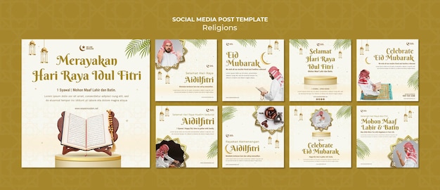 Template di post sui social media di Eid mubarak