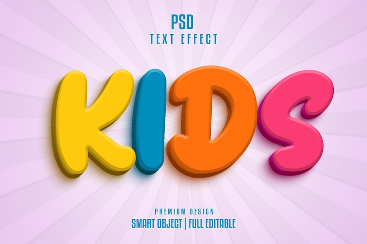 Template di stile di effetti di testo 3D modificabili per bambini