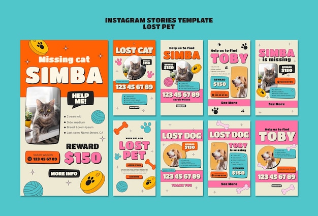 Template di storie di Instagram di animali domestici persi