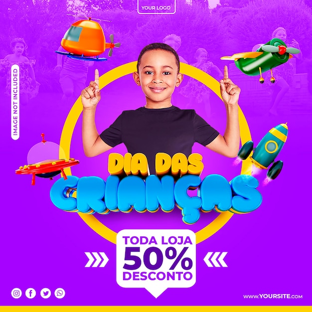 Template dia das crianças no Brasil crianças felizes