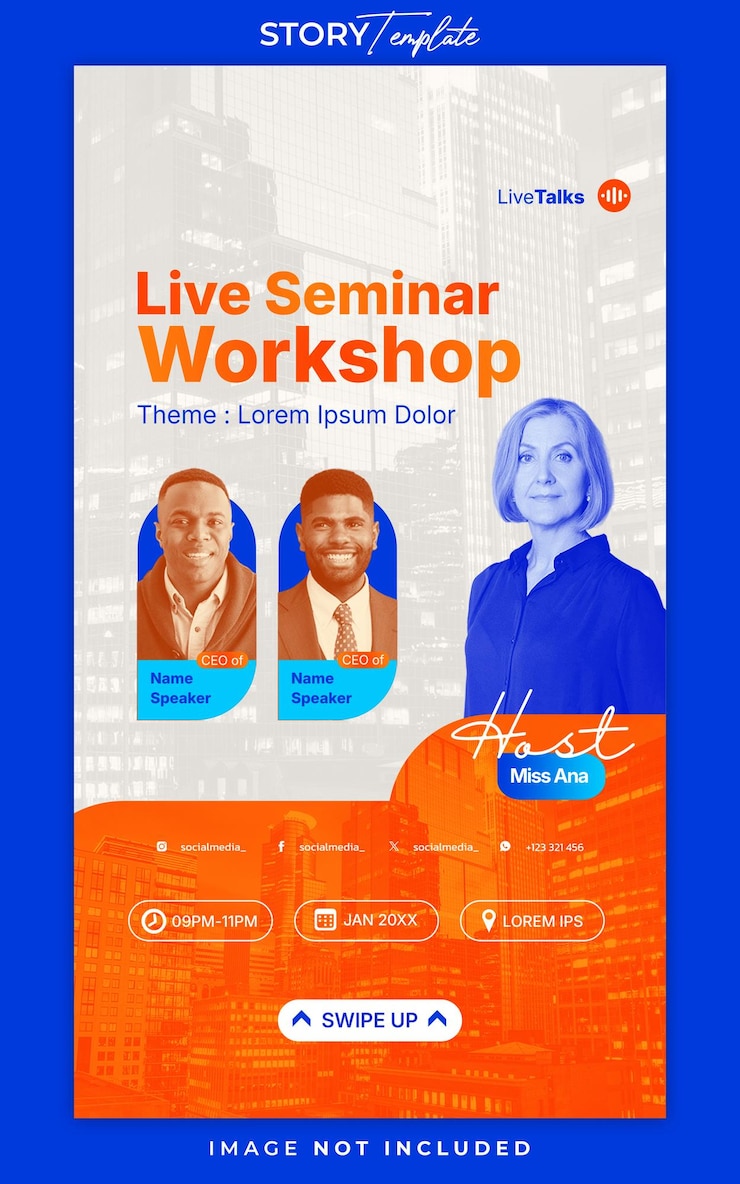 PSD template de historia de instagram y facebook para el taller de webinar