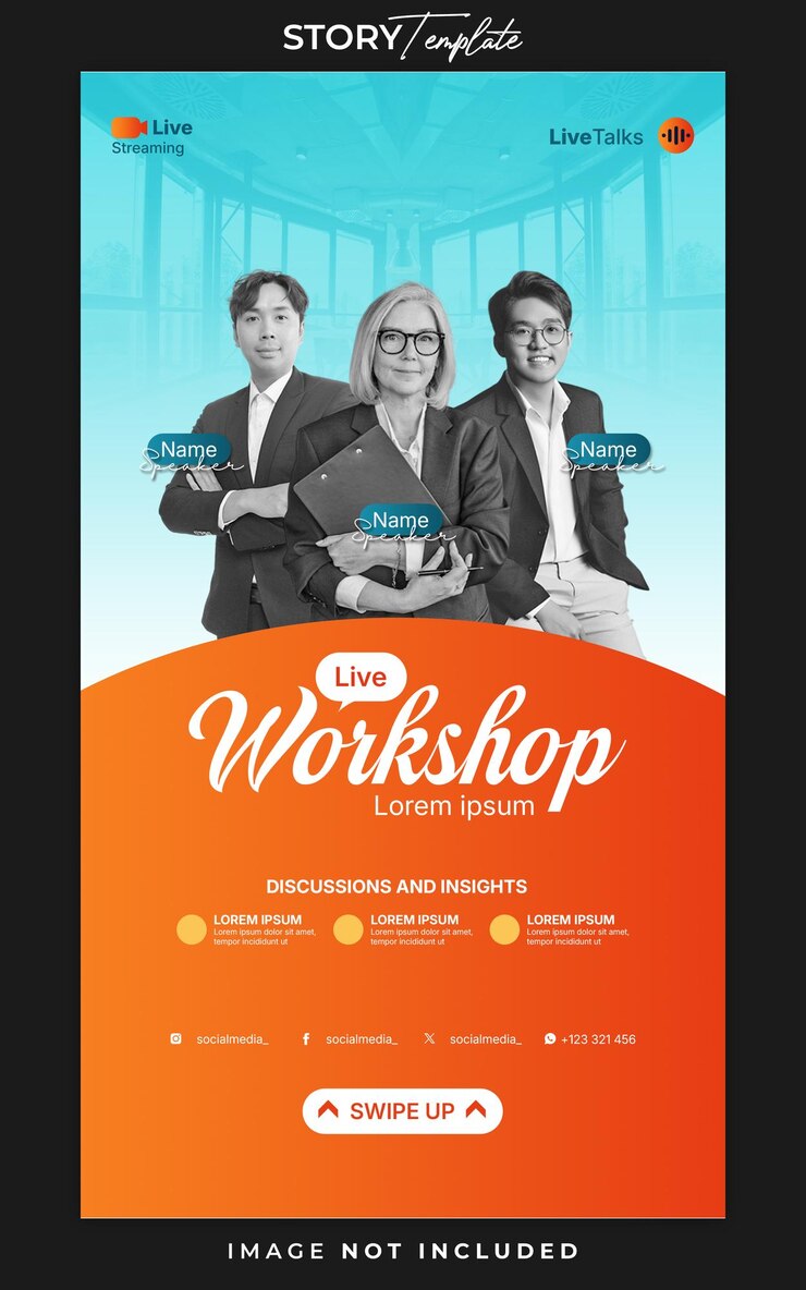 PSD template de historia de instagram y facebook para el taller de webinar