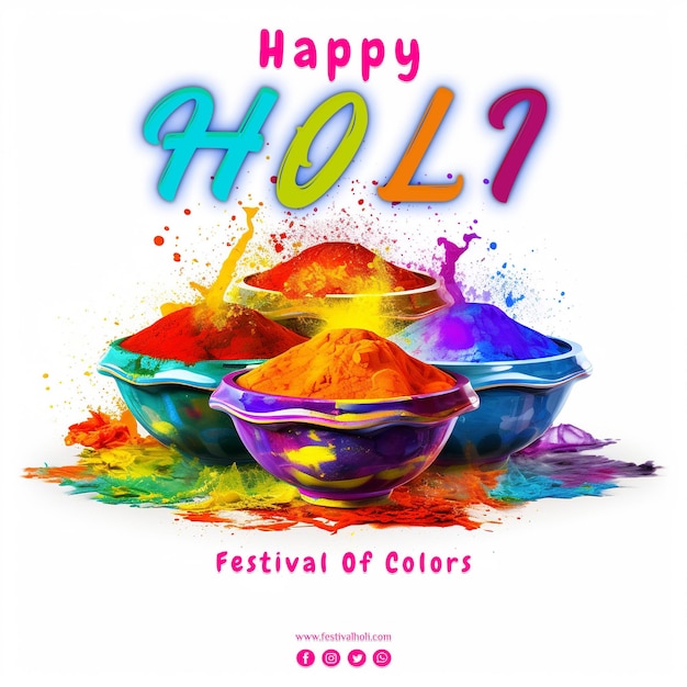 Template Médias Sociaux Happy Holi Colors Pots Festival Arrière-plan Png Blanc