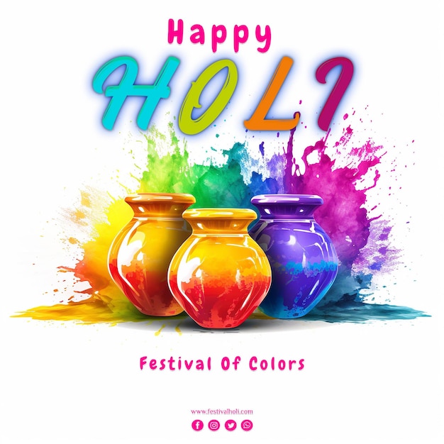 Template mídias sociais happy holi colors pots festival background png branco