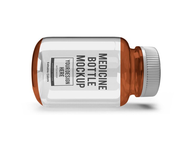 PSD template mockup botol kaca obat realistis terisolasi