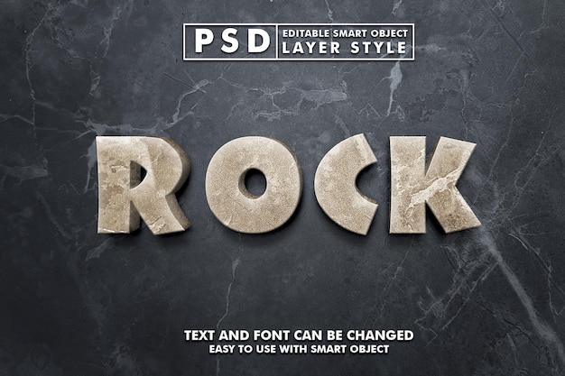 Template of 3d rock text effect premium psd