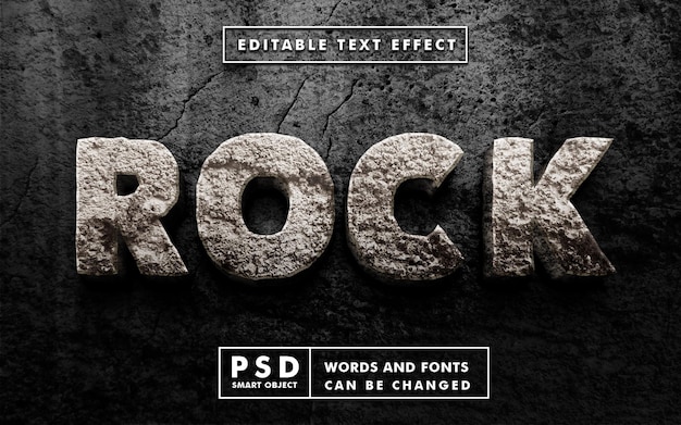 template of rock 3d realistic text effect premium psd