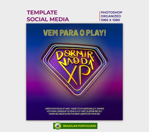 PSD template para redes sociais para gamer temático com selo e frase em português para dormir não do xp