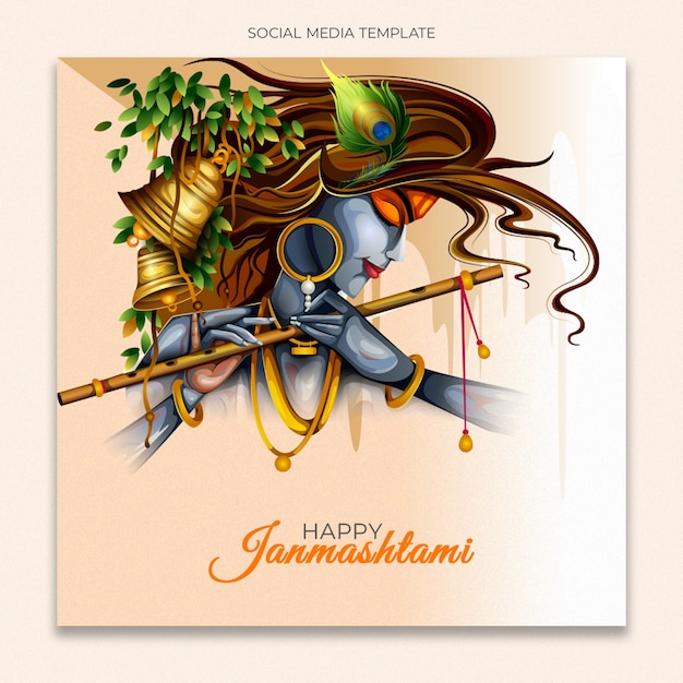 Template per i social media di Happy Janmashtami per il feed di post su Instagram
