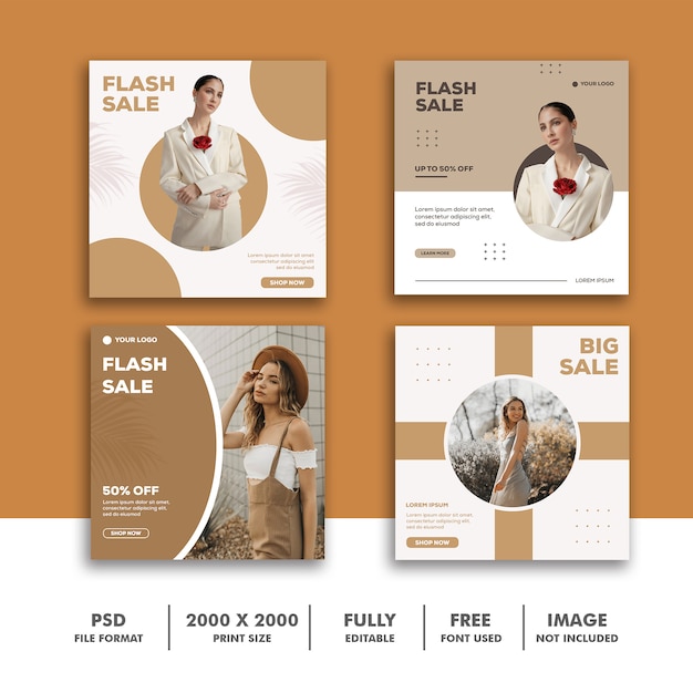 Template post square banner for instagram, fashion beautiful girl minimalism elegant clean