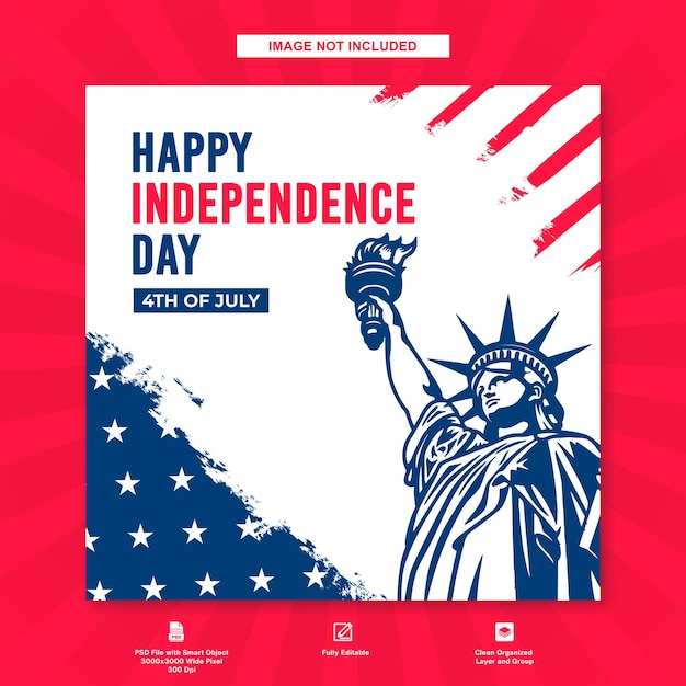 Template de poste Instagram Fond de la célébration du jour de l'indépendance des États-Unis