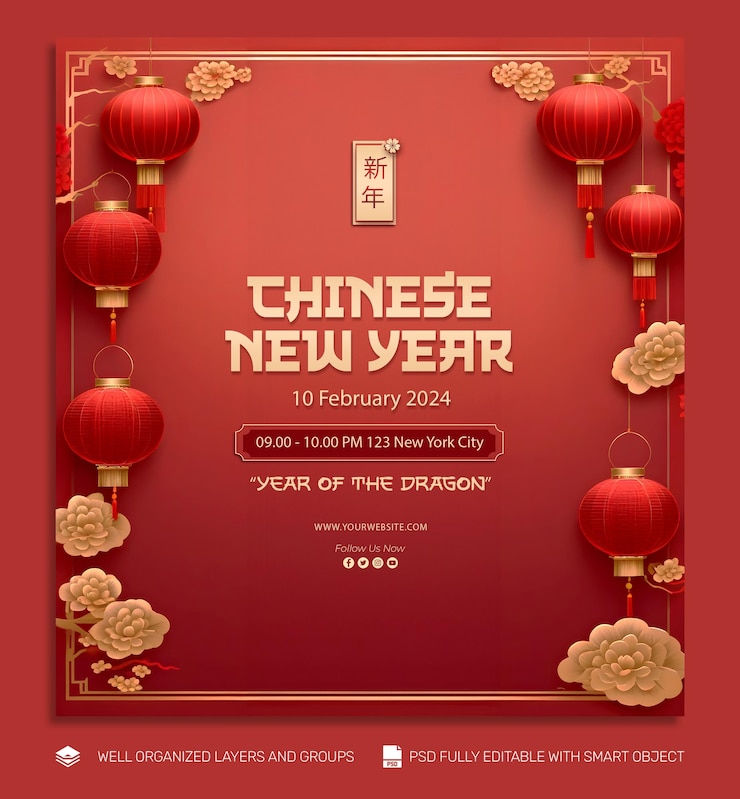 PSD template poster und flyer chinesisches neujahrs-social-media-post