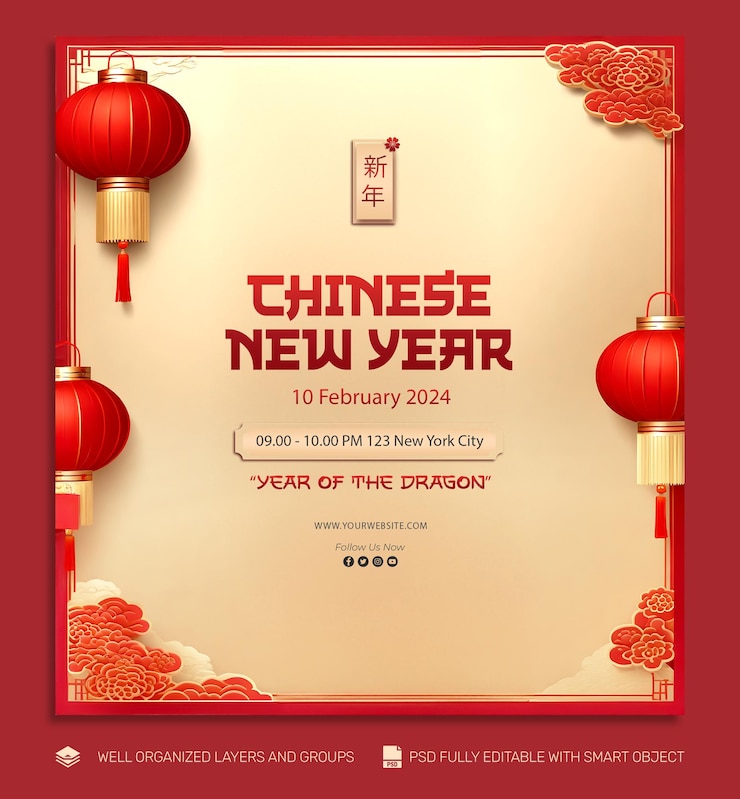 PSD template poster und flyer chinesisches neujahrs-social-media-post
