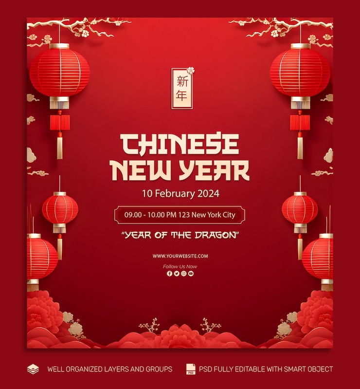 PSD template poster und flyer chinesisches neujahrs-social-media-post