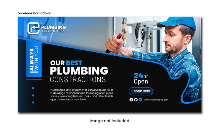 PSD template psd de capa de evento do facebook para encanamento
