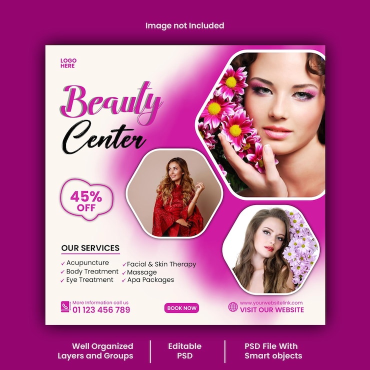 PSD template psd di post e banner per instagram di saloni di bellezza naturali e cura della pelle