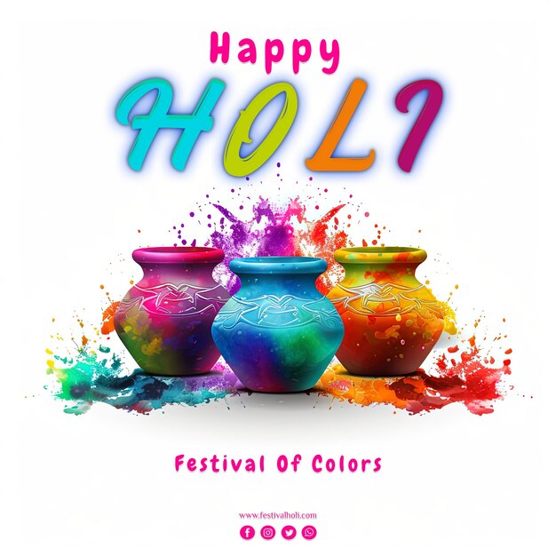 PSD template las redes sociales feliz holi colores pots festival fondo png blanco