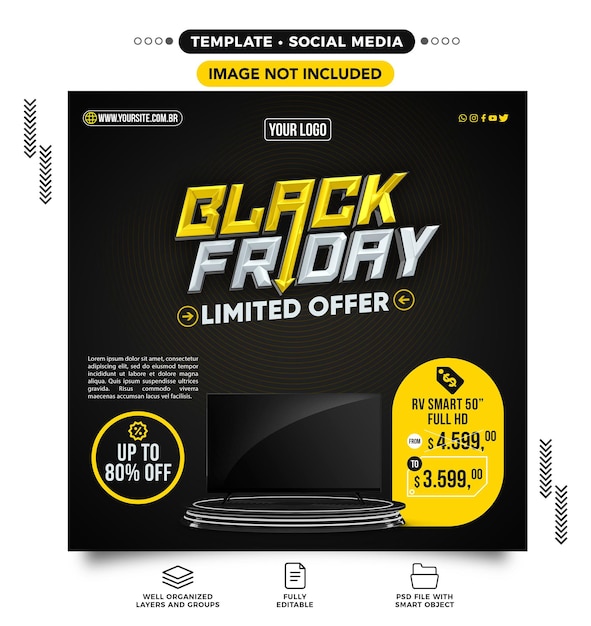 Template Social media Feed Offerta limitata del Black Friday fino a 80 di sconto