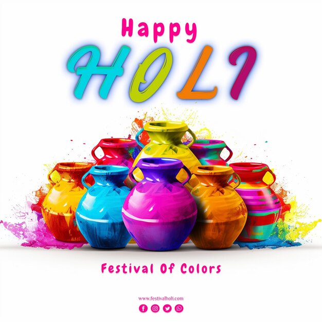 PSD template social media happy holi colors pots festival hintergrund png weiß