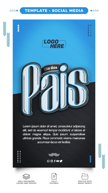 Template Social Media Stories 3d Dia dos Pais no Brasil
