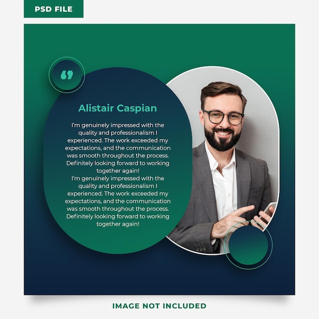 Template de testimonio Revisión del cliente con foto