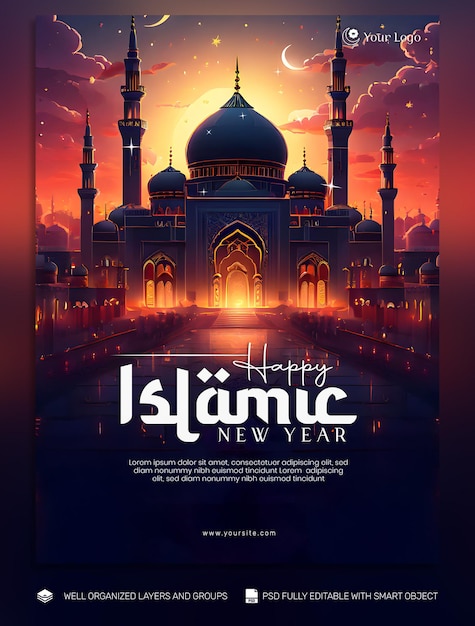 PSD template volante de año nuevo islámico en las redes sociales