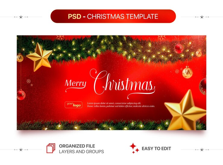 PSD templato de baner post de navidad fácil de editar