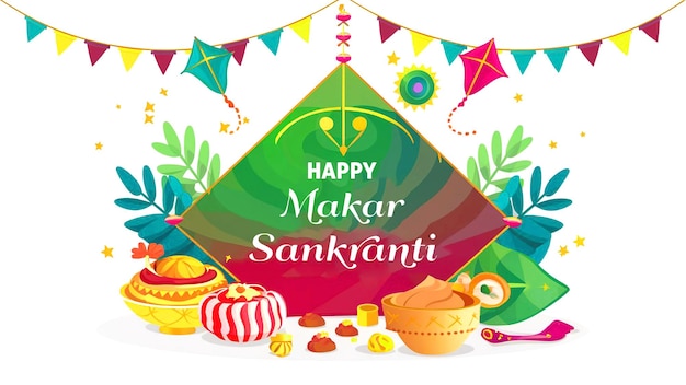 Templato de Makar Sankranti feliz y plano
