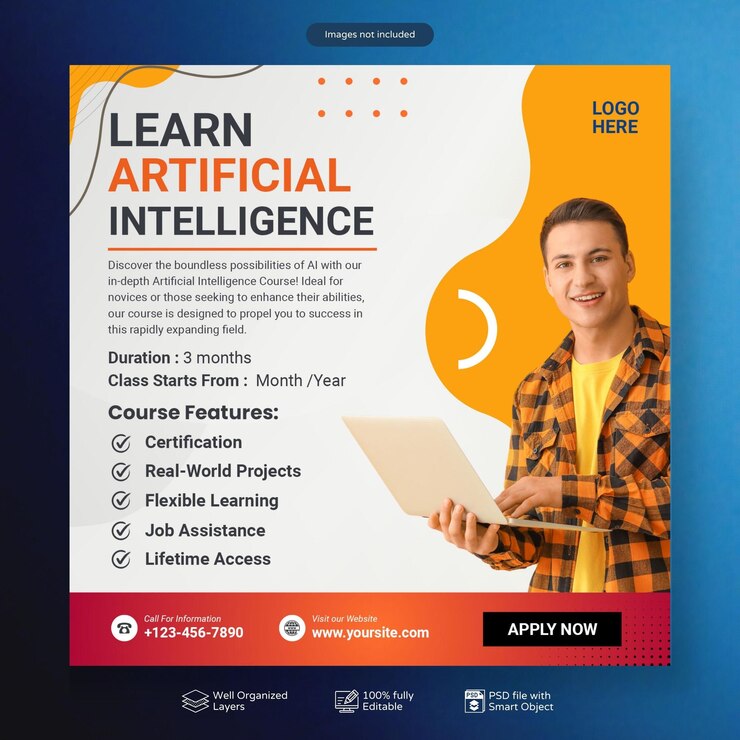 PSD templato de publicación en las redes sociales de instagram del curso en línea de psd