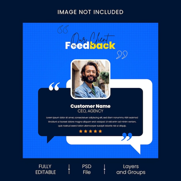 PSD templo de banner de publicación en las redes sociales con testimonios de comentarios de los clientes
