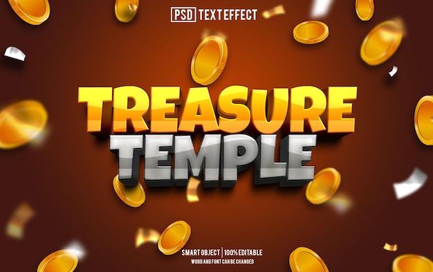 Templo do tesouro efeito de texto fonte editável tipografia texto 3D