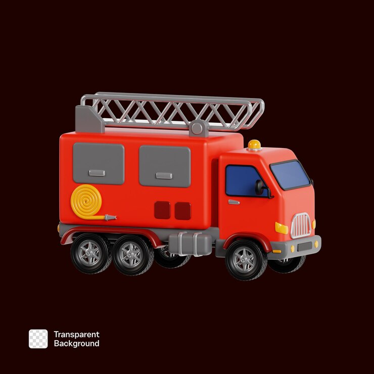 PSD templo png del icono 3d del camión de bomberos del servicio de emergencia