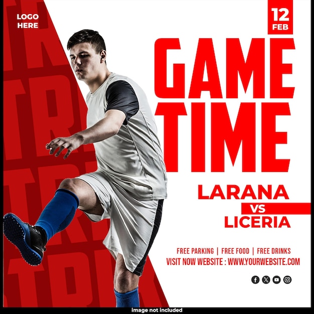 Tempo de jogo de futebol post nas redes sociais